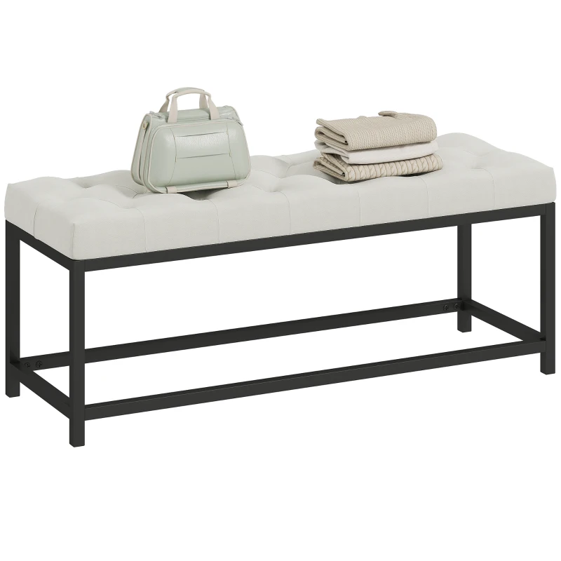 HOMCOM Banco Pie de Cama Tapizado en Terciopelo Diseño Capitoné Base de Metal para Dormitorio Entrada Salón Crema