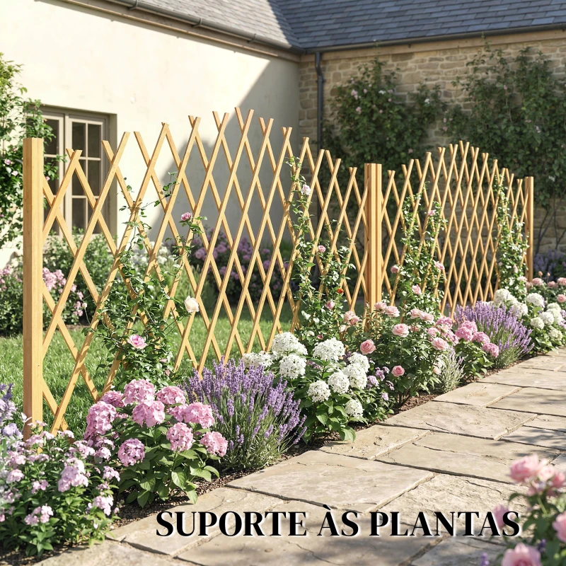 Outsunny Conjunto de 2 Painéis de Vedações de Jardim Exterior Extensíveis de Madeira para Decoração de Terraço 180x30x103 cm Madeira