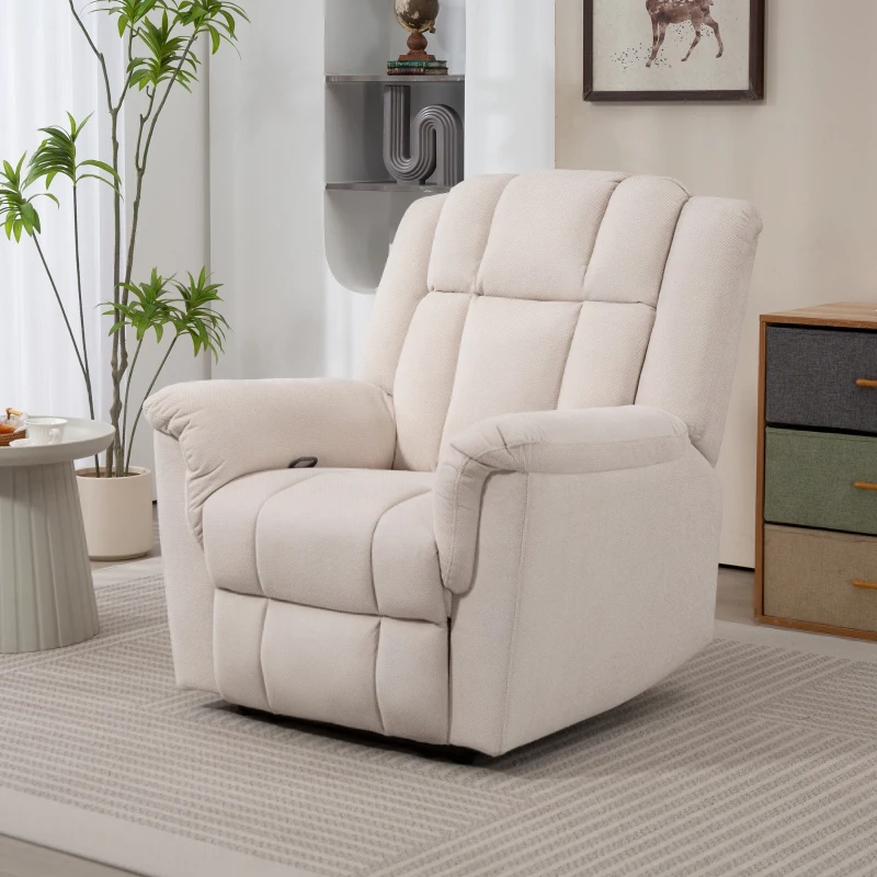 HOMCOM Fauteuil relax massant et chauffant, fauteuil inclinable, dossier réglable manuellement, 85x91x104cm, beige