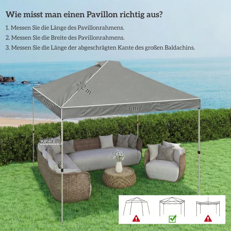 Outsunny Pavillon-Dach Ersatz UV50+ wasserfest mit 8 Abflusslöchern 3 x 3 m, Hellgrau