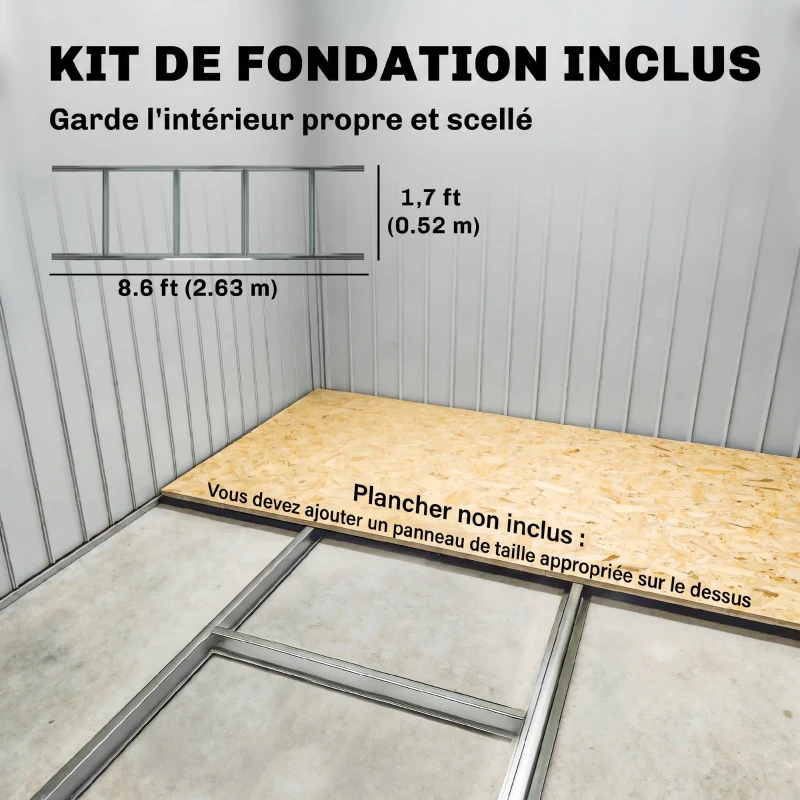 Outsunny Abri de jardin en acier galvanisé XXL 3,6 m² avec kit de fondation 280 x 130 x 172 cm, cabane de jardin cabanon rangement outils avec portes coulissantes verrouillables aérations, noir(m-6)