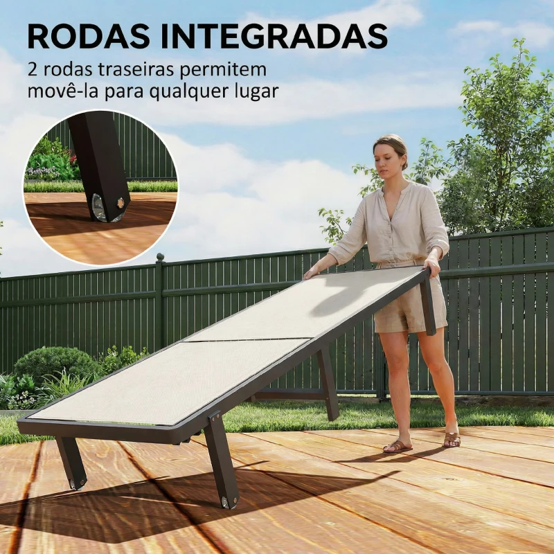 Outsunny Conjunto de 2 Espreguiçadeiras Reclináveis com Rodas Encosto Ajustável 4 Níveis Estrutura de Alumínio Tecido Textilene Bege