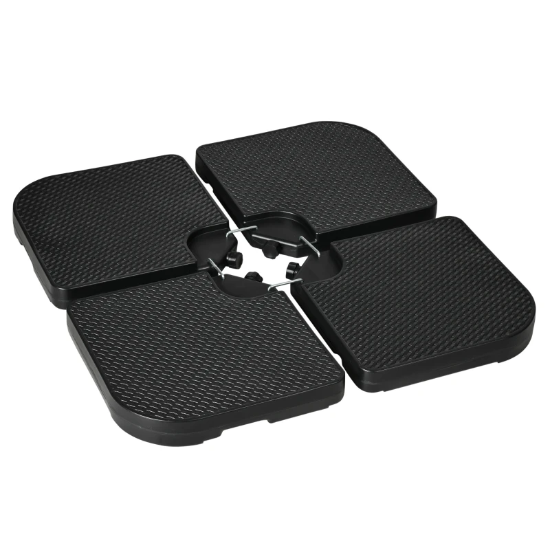 Outsunny Base para Chapéu de Sol de 4 Peças Suporte para Chapéu de Sol de HDPE Recarregável com Água 59 kg ou Areia 80 kg Preto