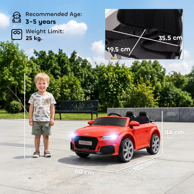 HOMCOM Macchina Elettrica per Bambini 3-5 Anni Licenza AUDI TT con Telecomando e Fari LED, 102x60x44 cm, Rosso