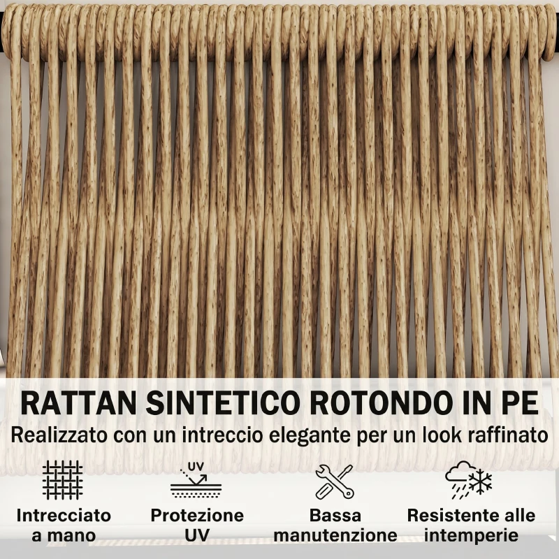 Outsunny Set Giardino 5 Pezzi, Rattan Componibile L con Cuscini, Colore Cachi