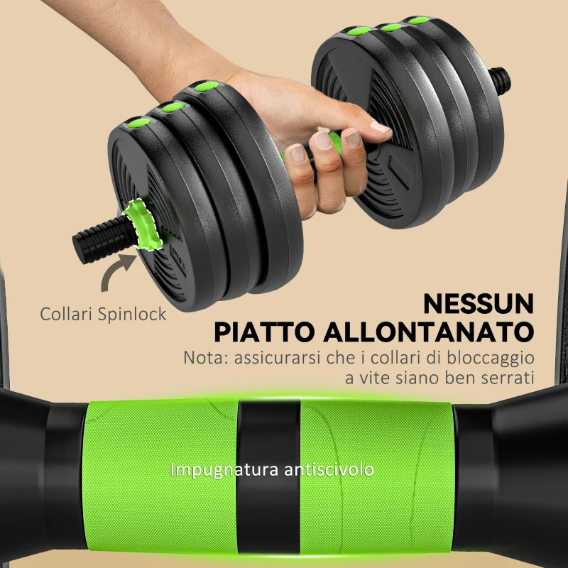 SPORTNOW Set Bilanciere con Pesi 3 in 1 da 16 Dischi e Impugnatura Antiscivolo, 140x20x20 cm, Verde