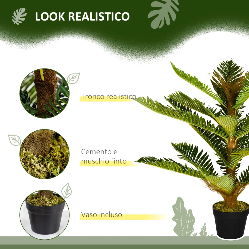 HOMCOM Pianta Artificiale di Palma con 18 Foglie e Vaso Incluso per Interni, Altezza 85 cm, Verde