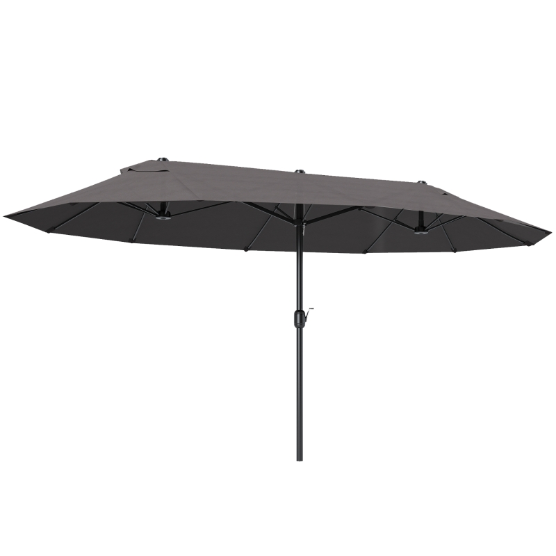 Outsunny Ombrellone da Giardino Doppio da Giardino 4.6x2.7 m a 12 Stecche con Prese d'Aria e Manovella, Ombrellone per Esterno in Acciaio e Poliestere, Anti UV, per Balcone e Terrazza, Grigio