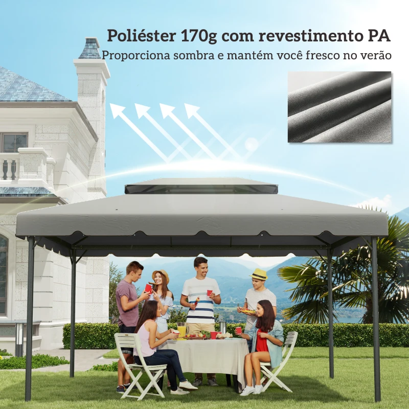 Outsunny Toldo de Substituição para Pérgola 400x300 cm com Duplo Teto e 8 Orifícios de Drenagem Cinza Claro