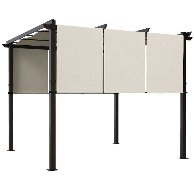 Outsunny Pergola avec 3 toiles coulissantes 3 x 3 x 2,38 m structure acier noir toile polyester haute densité beige
