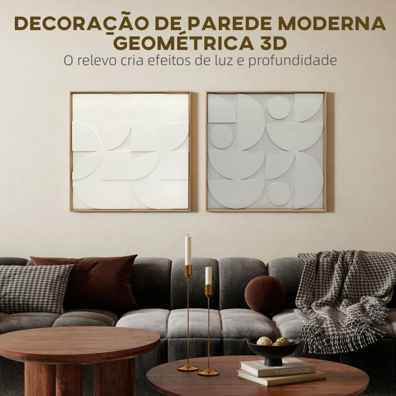 HOMCOM Decoração de Parede em Madeira 3D Conjunto de 2 Peças com 80 cm e Padrões Geométricos Branco