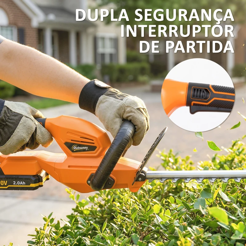 Outsunny Cortador de Sebes a Bateria 18V com Bateria de 2000mAh Lâmina de Dupla Ação 51 cm Motor sem Escovas e Carregador Laranja