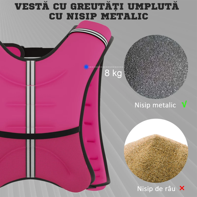 HOMCOM Vestă cu Greutăți 8kg Respirabilă cu Buzunar și Bretele, din Țesătură Oxford, 40x35 cm, Roz