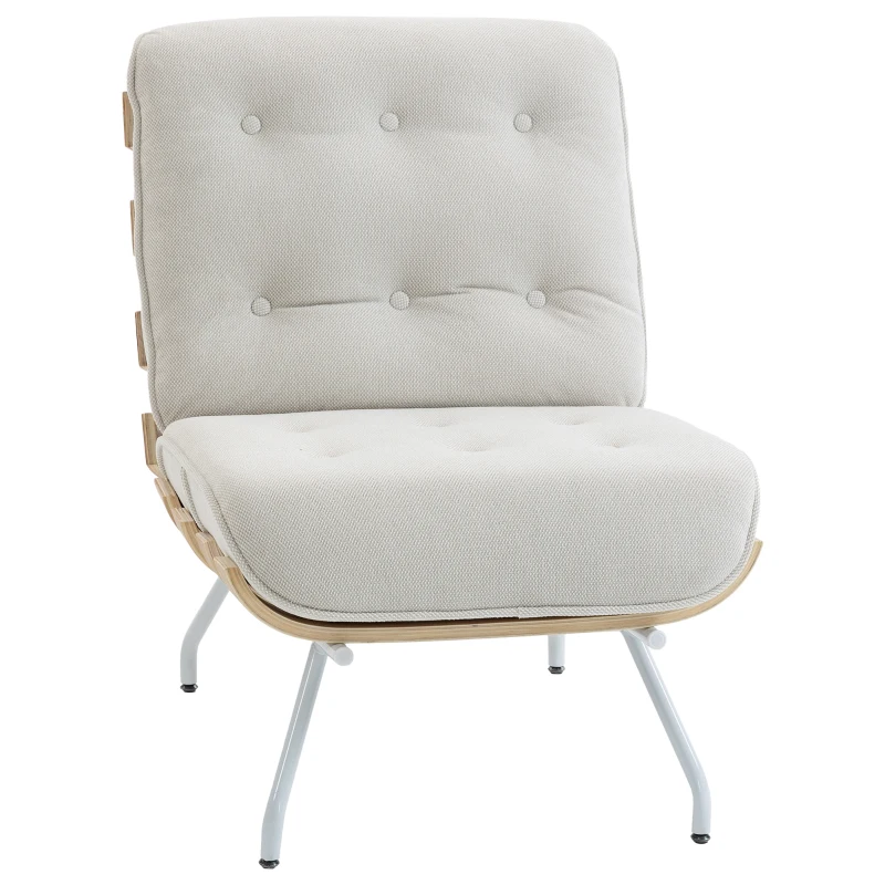 HOMCOM Butaca de Salón Tapizada en Lino con Asiento Acolchado Soporte con Listones Estructura de Acero Crema