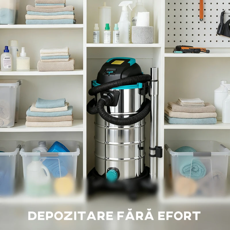 HOMCOM Aspirator 3 în 1 de 1400W, Lichide, Solide și Suflator, Capacitate 30L, Filtru Triplu și Accesorii