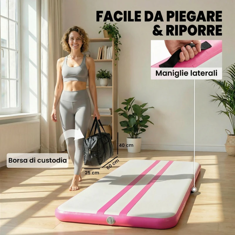 SPORTNOW Tappetino Gonfiabile Ginnastica 2.05 m con Pompa Elettrica e Borsa Trasporto