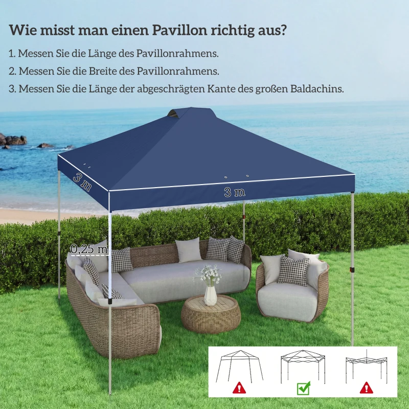 Outsunny Pavillon-Dach Ersatz UV50+ wasserfest mit 8 Abflusslöchern 3 x 3 m, Blau