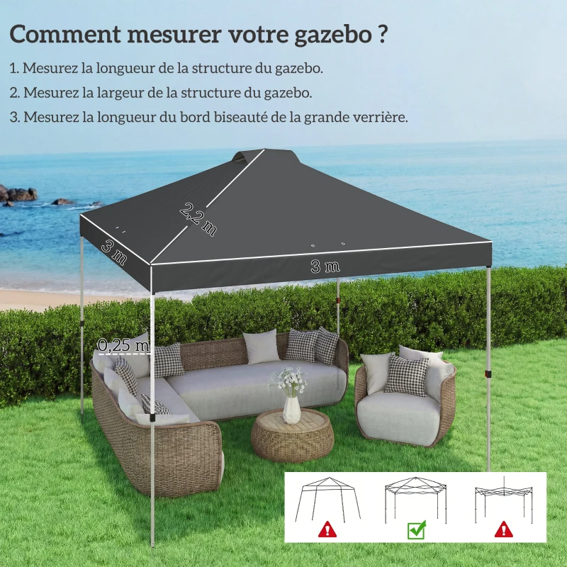 Outsunny Toile de Rechange pour Tonnelle 3 x 3 m UV50+ Imperméable avec 8 Trous de Drainage 3 x 3 m, Gris Foncé