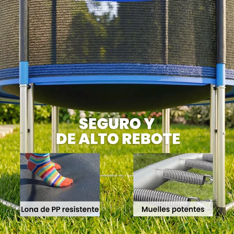 SPORTNOW Cama Elástica Exterior Ø183 cm Trampolín para Niños con Red de Seguridad Escalera y Acolchado de Muelles Azul
