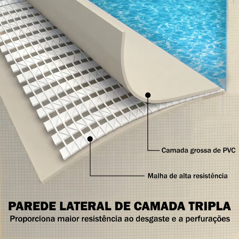 Outsunny Piscina Desmontável Tubular 316x238x66,5 3701 L Piscina Retangular com Estrutura Metálica para 2-4 Pessoas Cinzento