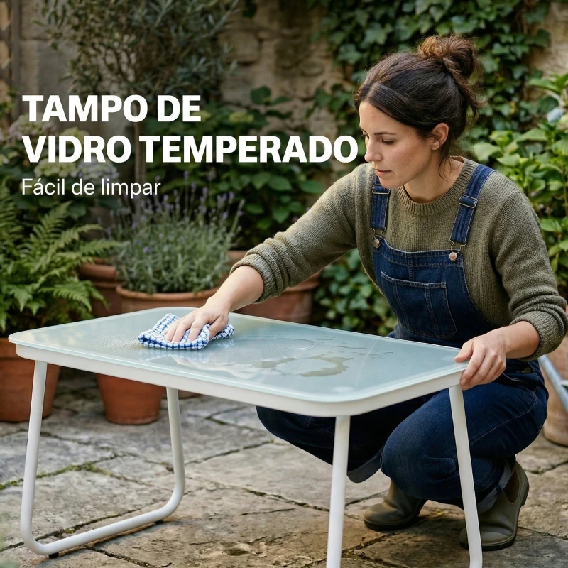 Outsunny Conjunto de Jardim Exterior de 4 Peças com Sofá de 2 Lugares, 2 Poltronas e Mesa de Vidro Temperado, Tecido Textilene Cinzento Claro