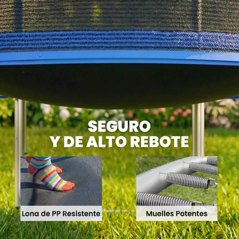 SPORTNOW Cama Elástica Exterior Ø366 cm Trampolín para Niños con Red de Seguridad Escalera y Acolchado de Muelles Azul