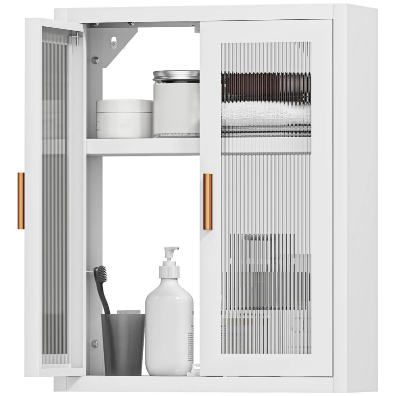HOMCOM Armario de Baño de Pared Mueble de Baño Colgante Moderno con Estante Ajustable Puertas de Acrílico Blanco