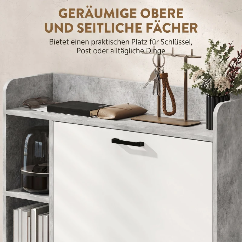 HOMCOM Scarpieră Slim cu 2 Sertare Rabatabile și 3 Compartimente Deschise, Capacitate 15 Pantofi, 83x24x90.5 cm, Gri