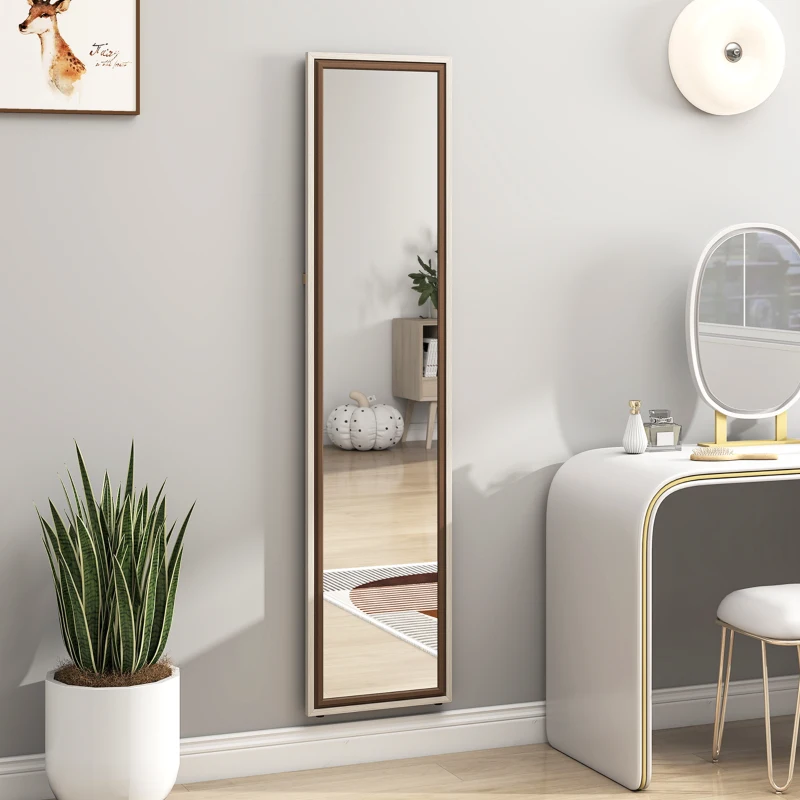 HOMCOM Espejo de Cuerpo Entero 157x37 cm con Marco Bicolor Espejo de Pie Inclinado o Colgante Blanco y Marrón
