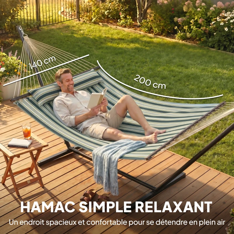 Outsunny Hamac sur pied 353 cm, hamac avec support acier avec coussin amovible et barres d'écartement, vert
