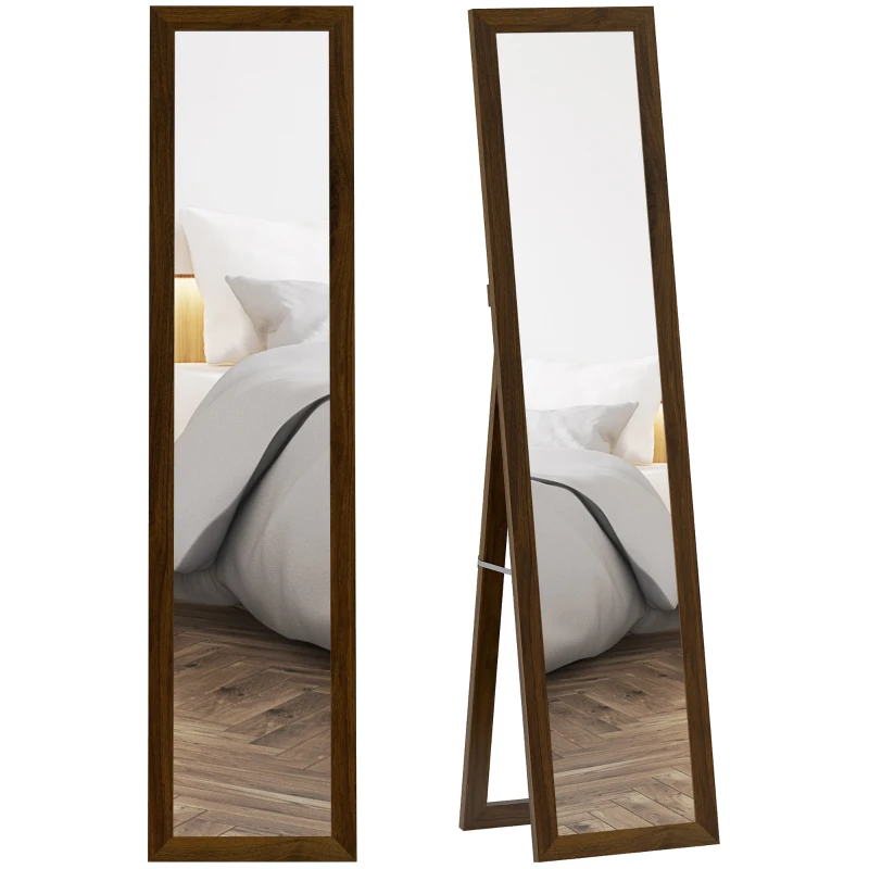 HOMCOM Espejo de Cuerpo Entero 157x37 cm con Marco de MDF Espejo de Pie Inclinado o Colgante Madera Nogal