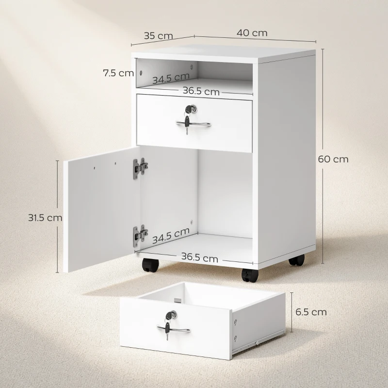 HOMCOM comoda din lemn, cu sertar, 40x35x60 cm, alb