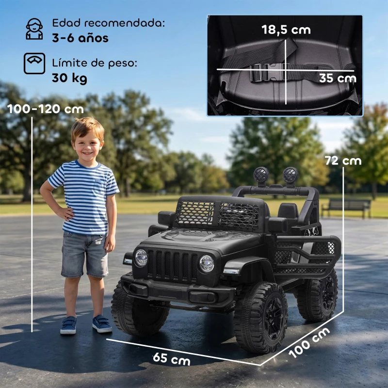 HOMCOM Coche Eléctrico para Niños de +3 Años Vehículo Todoterreno de Batería 12V con Control Remoto 100x65x72 cm Negro