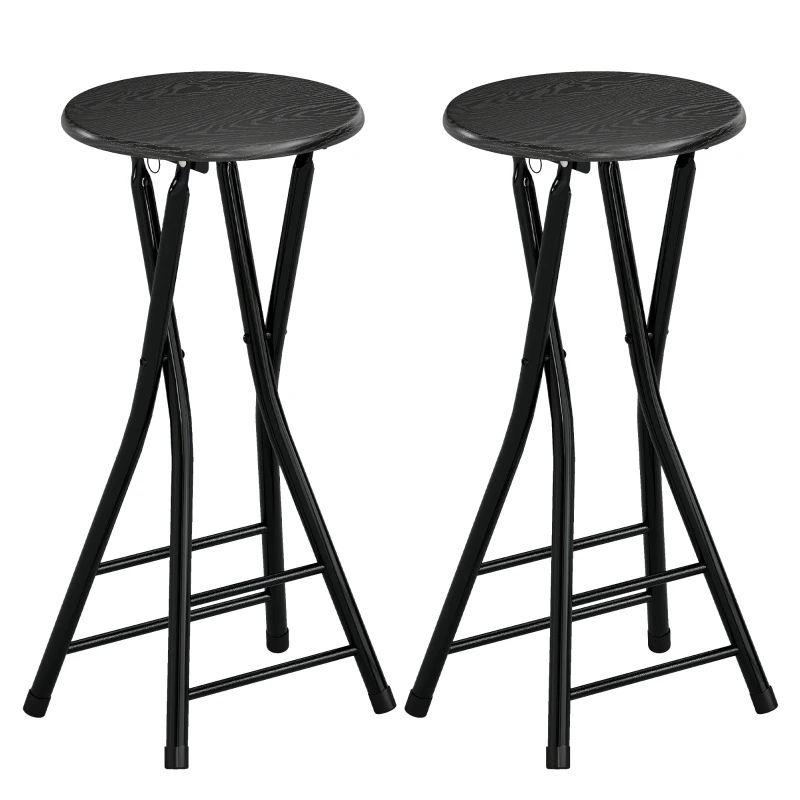 HOMCOM Lot de 2 Tabourets de Bar Pliables, Chaises de Bar Ronds avec Double Repose-Pieds, Cadre en Acier, Noir