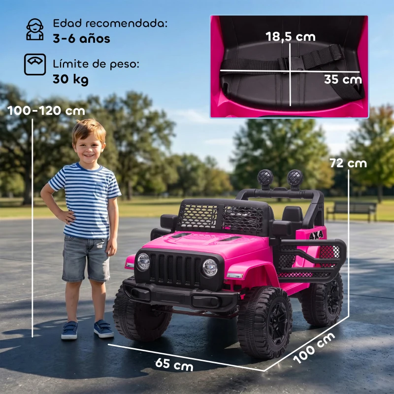 HOMCOM Coche Eléctrico para Niños de +3 Años Vehículo Todoterreno de Batería 12V con Control Remoto 100x65x72 cm Rosa