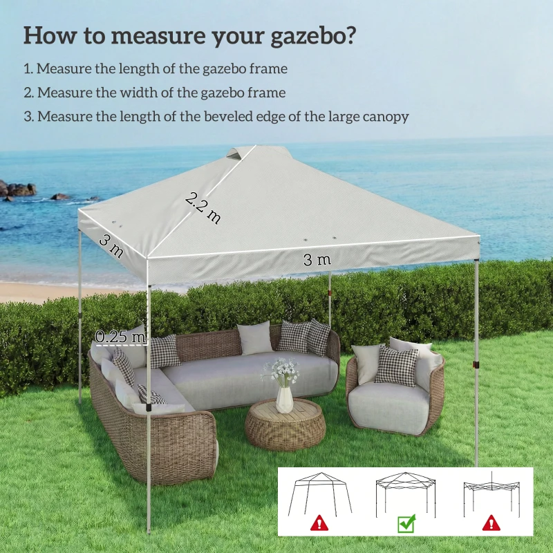 Outsunny Gazebo Roof Replacement UV50+ Waterproof Pop Up Canopy Cover with 8 Drainage Holes 3 x 3 m White
