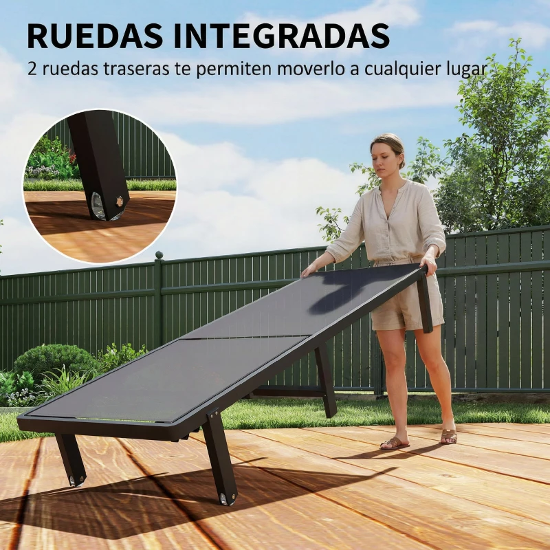 Outsunny Conjunto de 2 Tumbonas Reclinables con Ruedas Respaldo Ajustable 4 Niveles Estructura de Aluminio Tela Textilene Gris