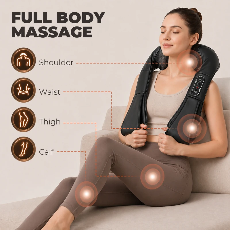 HOMCOM Cordless Neck Massager with Heat, Deep Tissue 4D Shiatsu Neck and Shoulder Massager for Car Home, Gifts for Men Women