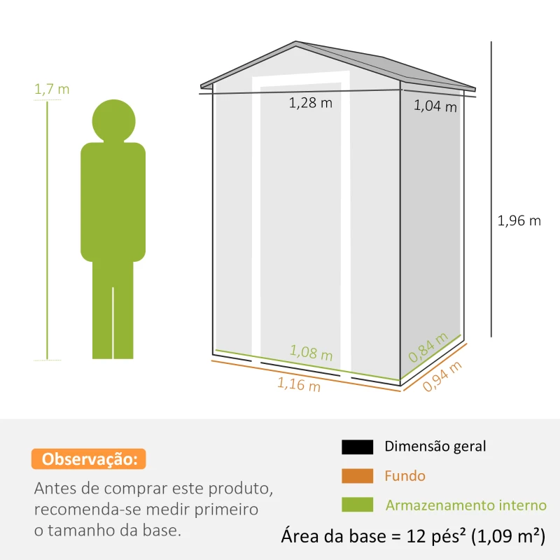 Outsunny Abrigo de Jardim 1,09 m² 128x104x196 cm com Base Porta com Fechadura Janela e Ventilação, Cinzento Escuro