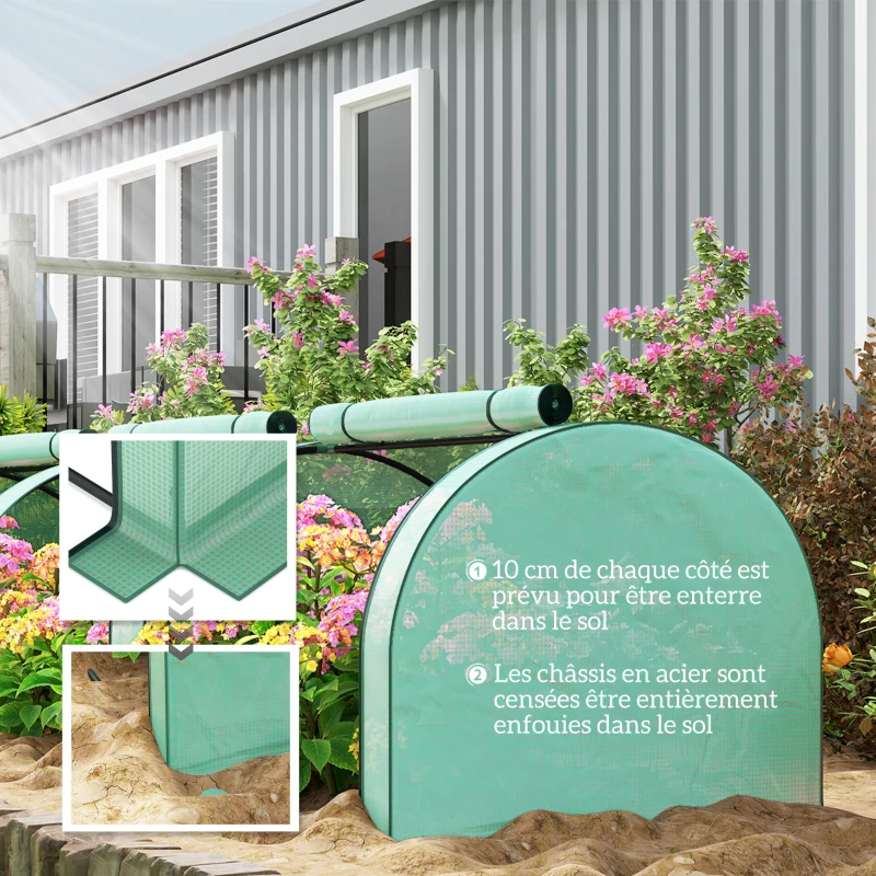 Outsunny Mini Serre de Jardin Serre à tomates 3,5L x 1l x 0,8H m Acier PE Haute densité 140 g/m² Anti-UV 3 fenêtres vert