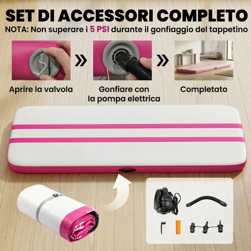 SPORTNOW Tappetino Gonfiabile per Ginnastica, 3,05 m con Pompa Elettrica e Borsa