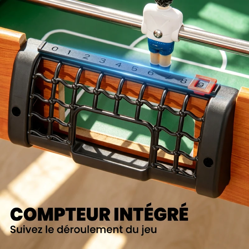 HOMCOM Baby-foot table de babyfoot avec 2 balles 8 poignées 22 joueurs 2 tableaux d'affichage 118 x 104 x 69 cm