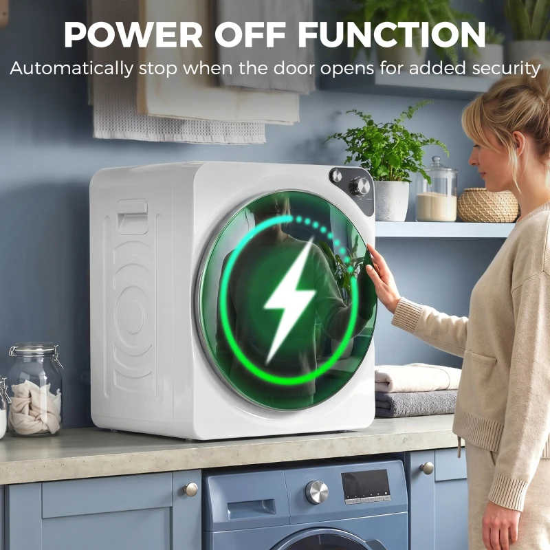 HOMCOM 5kg Vented Tumble Dryer, 1000W Compact Tumble Dryer with 5 Drying Modes, Stainless Steel Tub, White