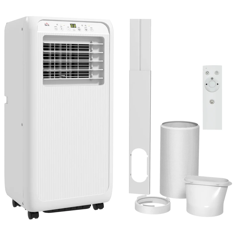 HOMCOM Condizionatore Mobile per Stanze fino a 28m², con Deumidificatore, Timer 24H, Ruote, Kit per Montaggio su Finestra, 33x28x68,5 cm, Bianco