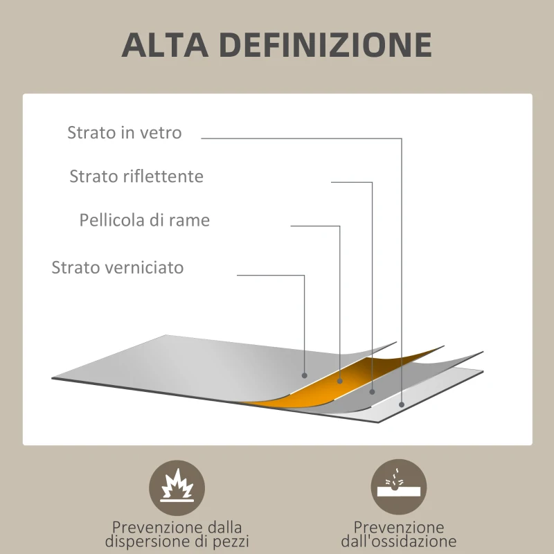 HOMCOM Specchio da Parete Rettangolare con Ganci, in Vetro e MDF, 50x70 cm, Nero