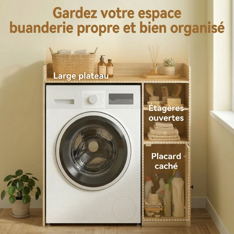 HOMCOM Meuble machine à laver, armoire machine a laver avec compartiments ouverts et porte, 93,5 x 60 x 100 cm, blanc
