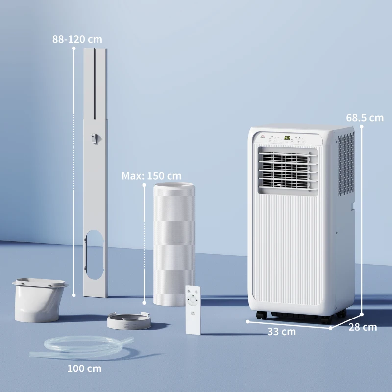 HOMCOM Condizionatore Mobile per Stanze fino a 28m², con Deumidificatore, Timer 24H, Ruote, Kit per Montaggio su Finestra, 33x28x68,5 cm, Bianco