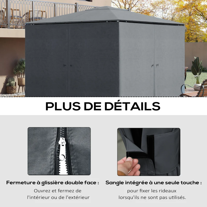 Outsunny 4 parois latérales pour pavillon de jardin tonnelle rigide 300 x 300 cm protéger de la pluie vent soleil gris