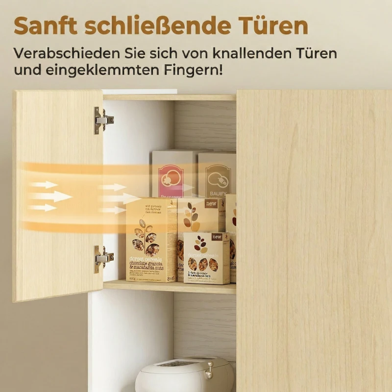 HOMCOM 170 cm Küchenschrank, Moderner Schrank mit offenem Fach, verstellbaren Regalen, Naturholz-Optik