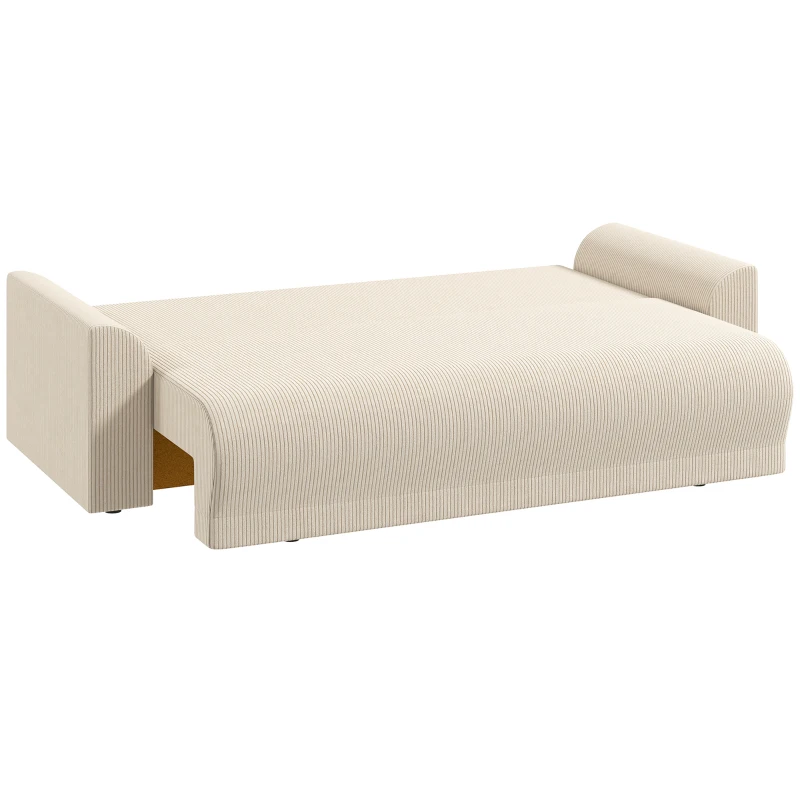 HOMCOM Schlafsofa 190x150cm 3-Sitzer Sofa mit Schlaffunktion, Kissen, Stauraum, Cord-Optik für Wohnzimmer, Beige